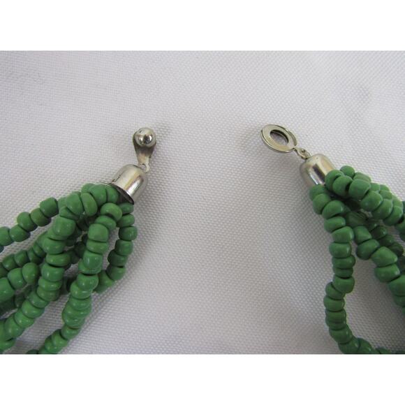 Green Beaded Aztec Double Layer Necklace Boho Cottagecore Hippie Festive 36" - Picture 4 of 6